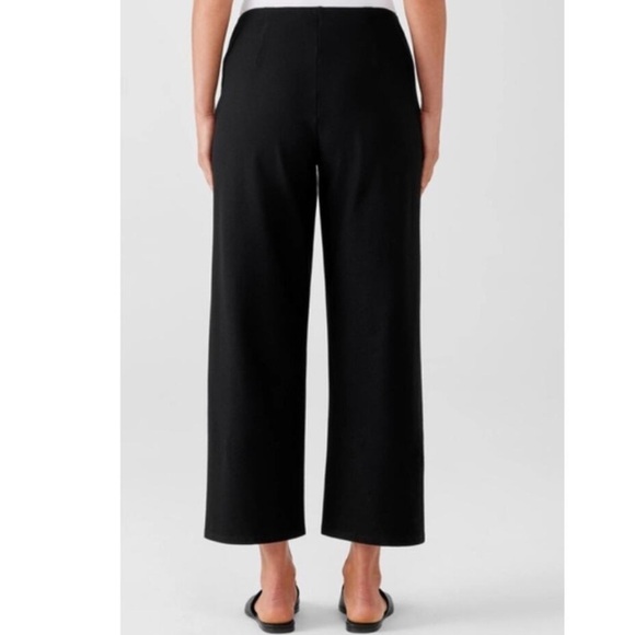 Eileen Fisher Washable Stretch Crepe Wide Straight Leg Pant Black Large - Picture 2 of 10